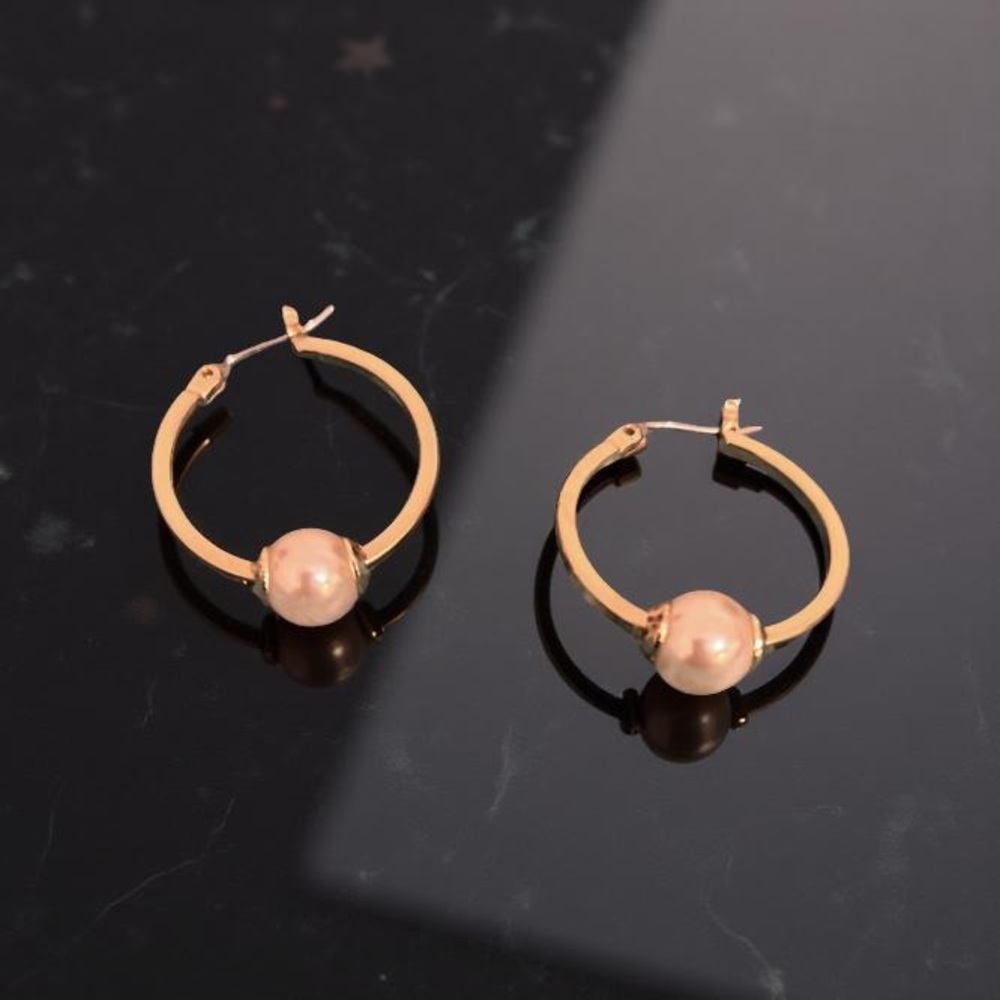 Elegant Gold Hoop Earrings with Pearl Accent